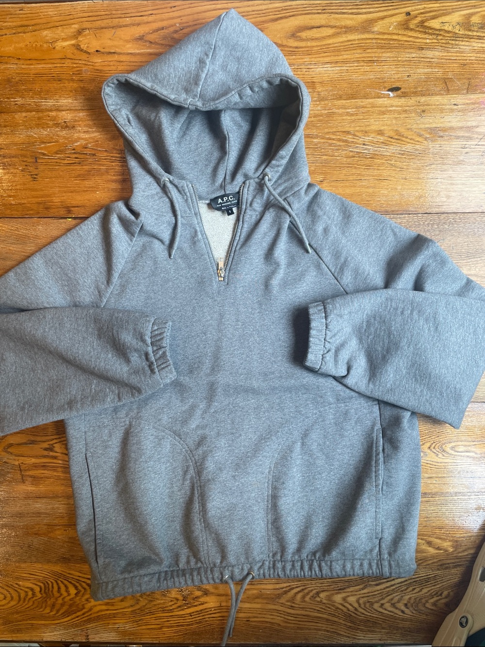 A.P.C. Gray quarter-zip cotton Hooded Sweater